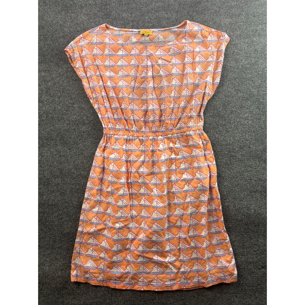 Roberta Roller Rabbit Dress Womens XS Orange Sailboat Print Elastic Waist Cotton